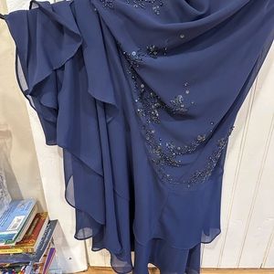 Xscape by Joanna Chen maxi sleeveless layered gown with beads